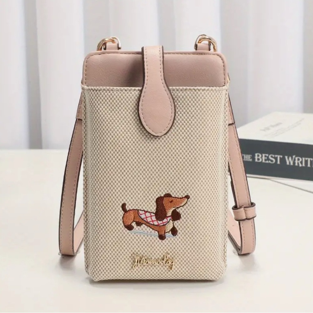 LAST PINK BAG🚨NEW Stylish Pink Embroidered Dachshund Crossbody Bag